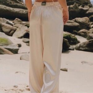 Daily Drills Cream Wide Leg Satin Pants